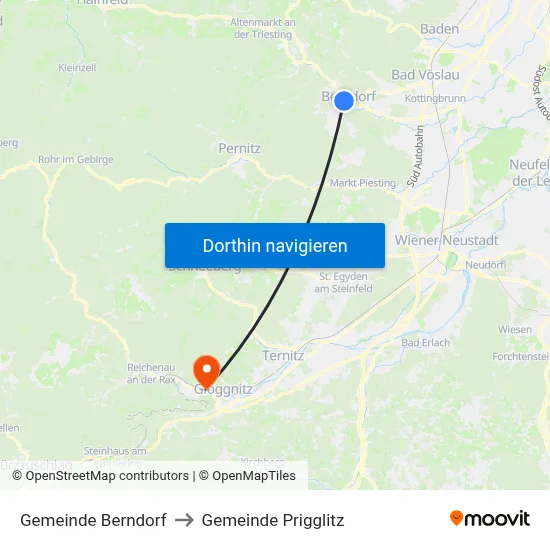 Gemeinde Berndorf to Gemeinde Prigglitz map