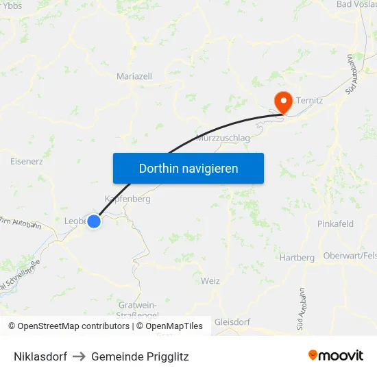Niklasdorf to Gemeinde Prigglitz map