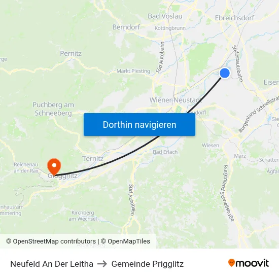 Neufeld An Der Leitha to Gemeinde Prigglitz map