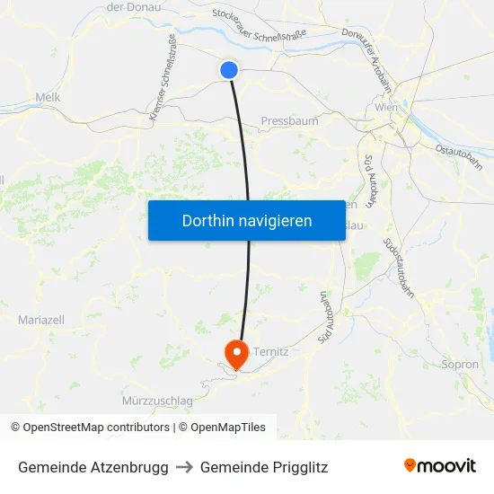 Gemeinde Atzenbrugg to Gemeinde Prigglitz map