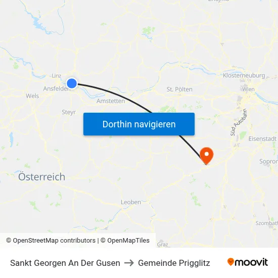 Sankt Georgen An Der Gusen to Gemeinde Prigglitz map