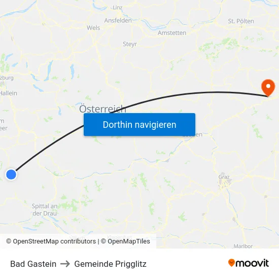 Bad Gastein to Gemeinde Prigglitz map