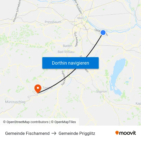 Gemeinde Fischamend to Gemeinde Prigglitz map