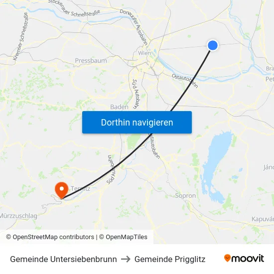 Gemeinde Untersiebenbrunn to Gemeinde Prigglitz map