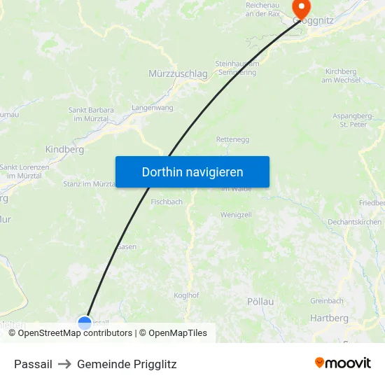 Passail to Gemeinde Prigglitz map