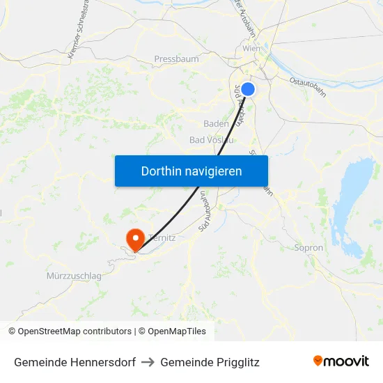 Gemeinde Hennersdorf to Gemeinde Prigglitz map