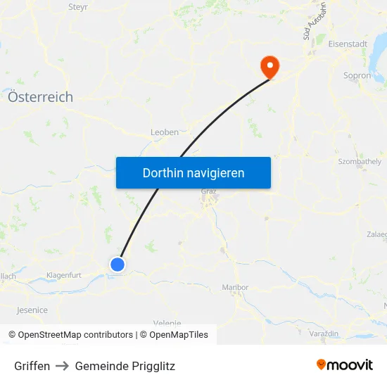 Griffen to Gemeinde Prigglitz map