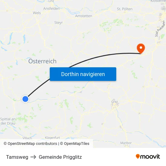 Tamsweg to Gemeinde Prigglitz map