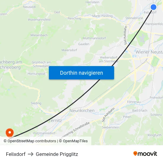 Felixdorf to Gemeinde Prigglitz map