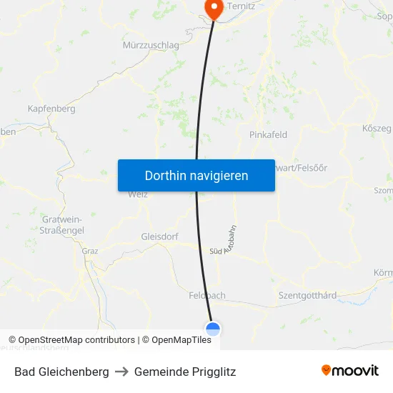 Bad Gleichenberg to Gemeinde Prigglitz map