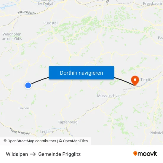 Wildalpen to Gemeinde Prigglitz map