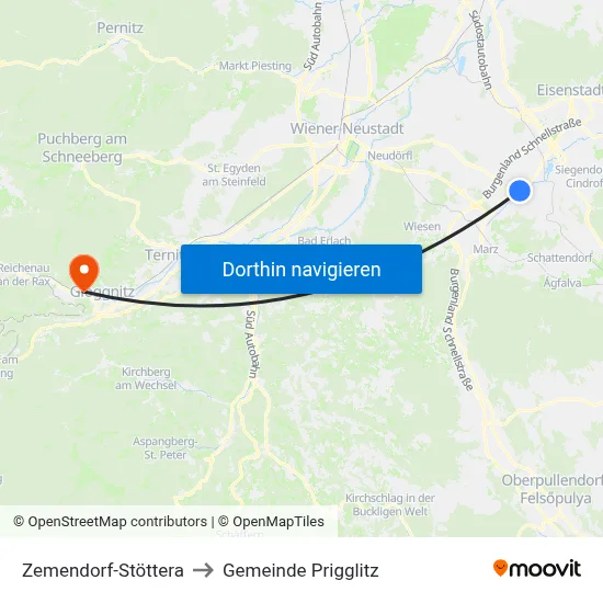 Zemendorf-Stöttera to Gemeinde Prigglitz map