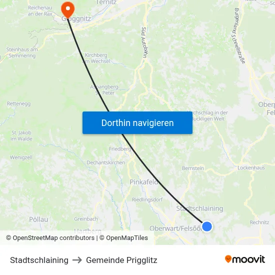 Stadtschlaining to Gemeinde Prigglitz map