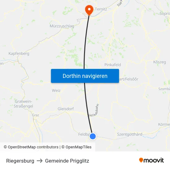 Riegersburg to Gemeinde Prigglitz map