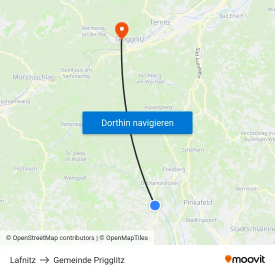 Lafnitz to Gemeinde Prigglitz map