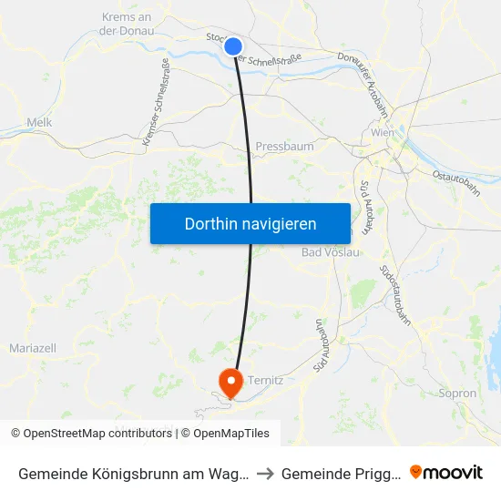 Gemeinde Königsbrunn am Wagram to Gemeinde Prigglitz map