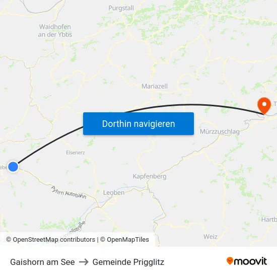 Gaishorn am See to Gemeinde Prigglitz map