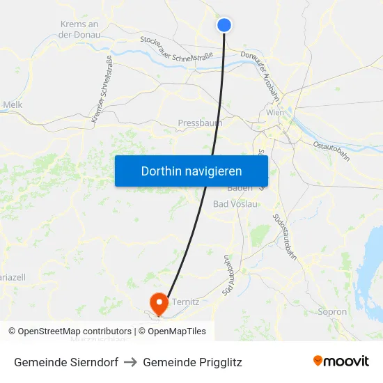 Gemeinde Sierndorf to Gemeinde Prigglitz map