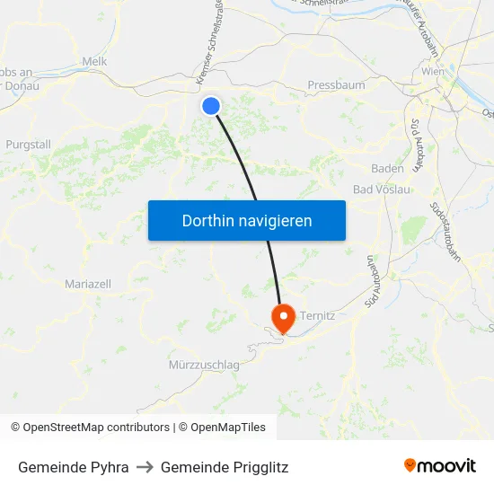 Gemeinde Pyhra to Gemeinde Prigglitz map