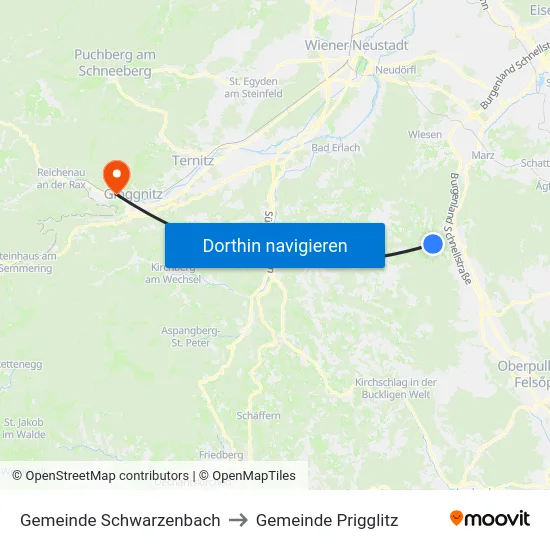 Gemeinde Schwarzenbach to Gemeinde Prigglitz map