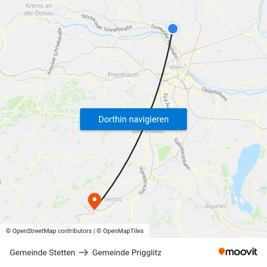 Gemeinde Stetten to Gemeinde Prigglitz map
