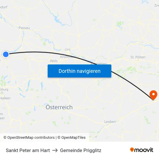 Sankt Peter am Hart to Gemeinde Prigglitz map