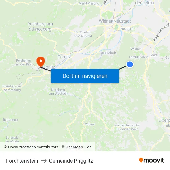 Forchtenstein to Gemeinde Prigglitz map