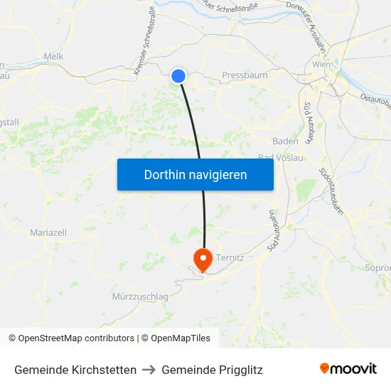 Gemeinde Kirchstetten to Gemeinde Prigglitz map