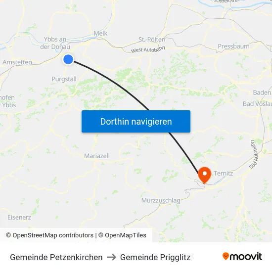 Gemeinde Petzenkirchen to Gemeinde Prigglitz map