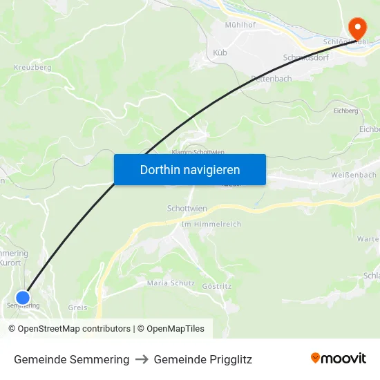 Gemeinde Semmering to Gemeinde Prigglitz map
