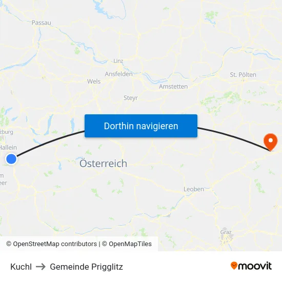 Kuchl to Gemeinde Prigglitz map