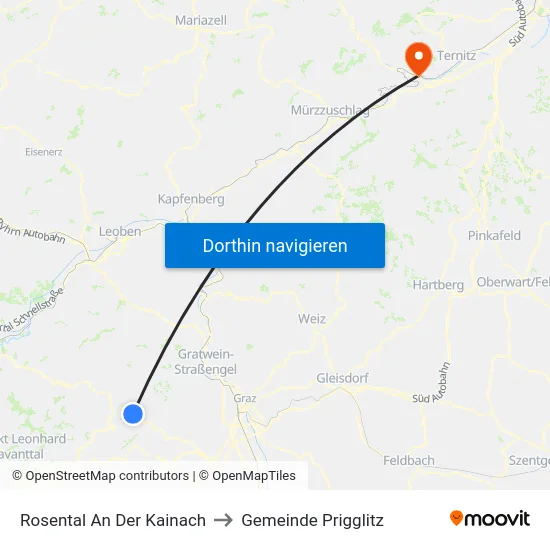 Rosental An Der Kainach to Gemeinde Prigglitz map