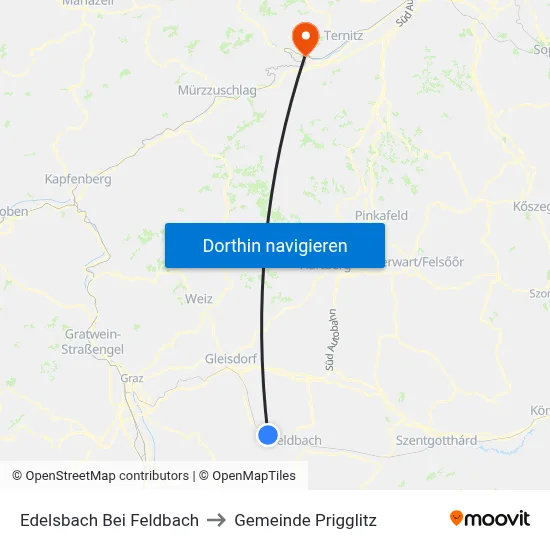 Edelsbach Bei Feldbach to Gemeinde Prigglitz map