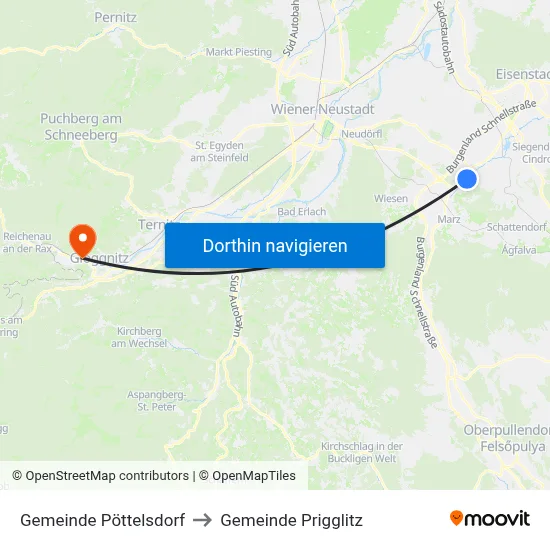 Gemeinde Pöttelsdorf to Gemeinde Prigglitz map