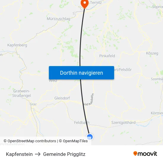Kapfenstein to Gemeinde Prigglitz map