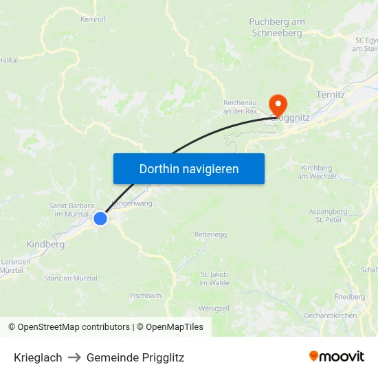 Krieglach to Gemeinde Prigglitz map