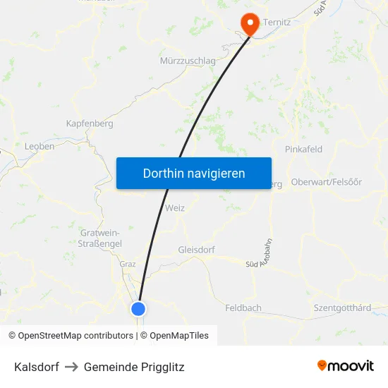 Kalsdorf to Gemeinde Prigglitz map