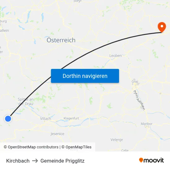 Kirchbach to Gemeinde Prigglitz map