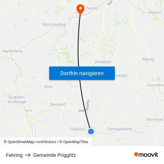 Fehring to Gemeinde Prigglitz map