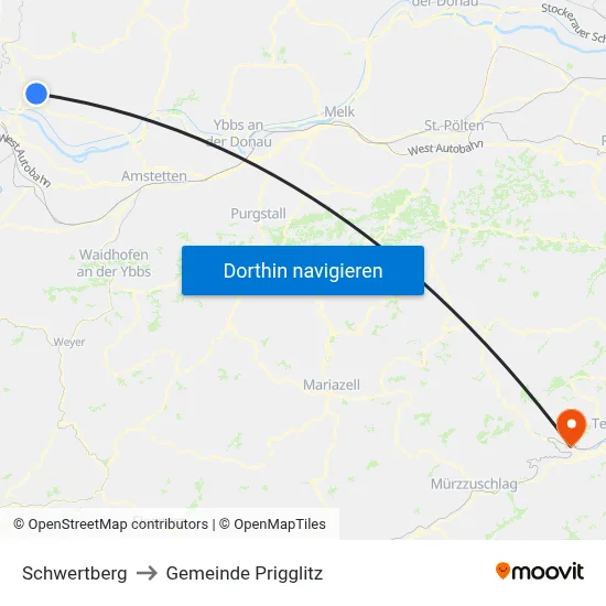 Schwertberg to Gemeinde Prigglitz map