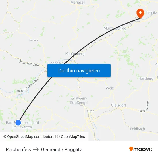 Reichenfels to Gemeinde Prigglitz map