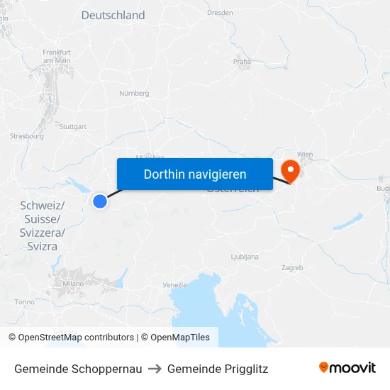 Gemeinde Schoppernau to Gemeinde Prigglitz map