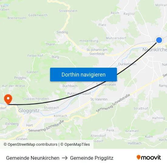 Gemeinde Neunkirchen to Gemeinde Prigglitz map