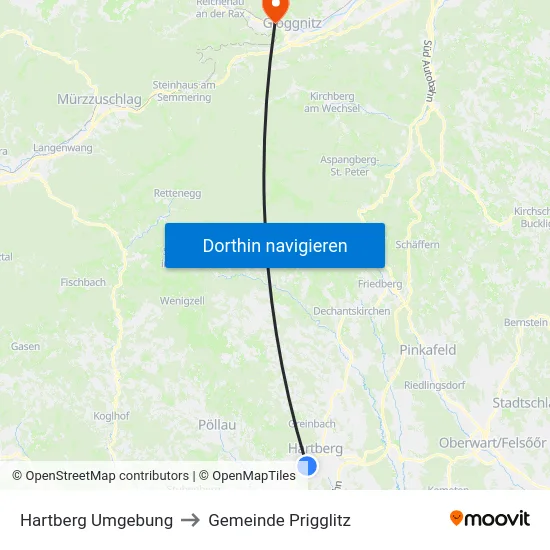 Hartberg Umgebung to Gemeinde Prigglitz map