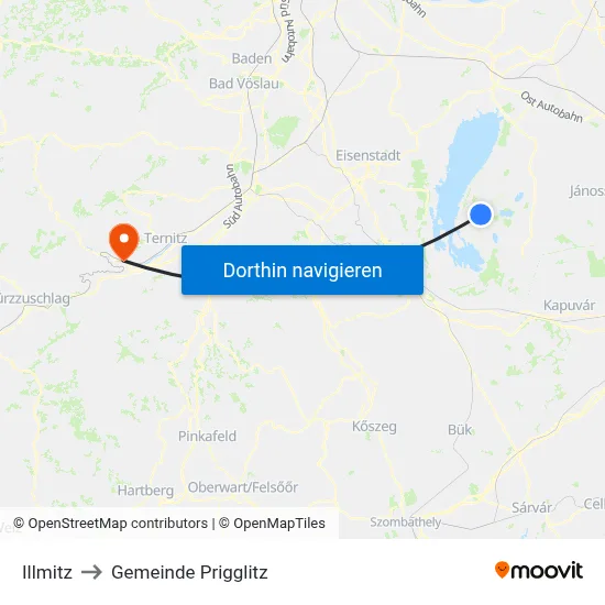Illmitz to Gemeinde Prigglitz map