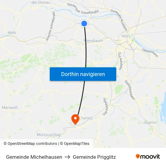 Gemeinde Michelhausen to Gemeinde Prigglitz map