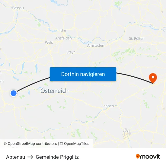 Abtenau to Gemeinde Prigglitz map
