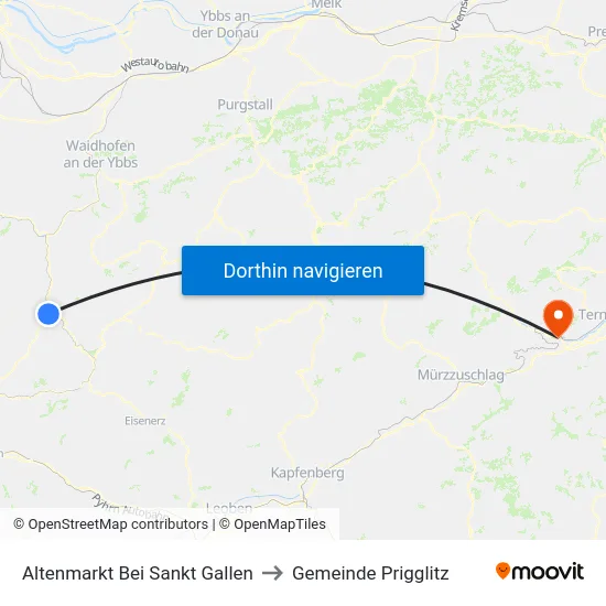 Altenmarkt Bei Sankt Gallen to Gemeinde Prigglitz map