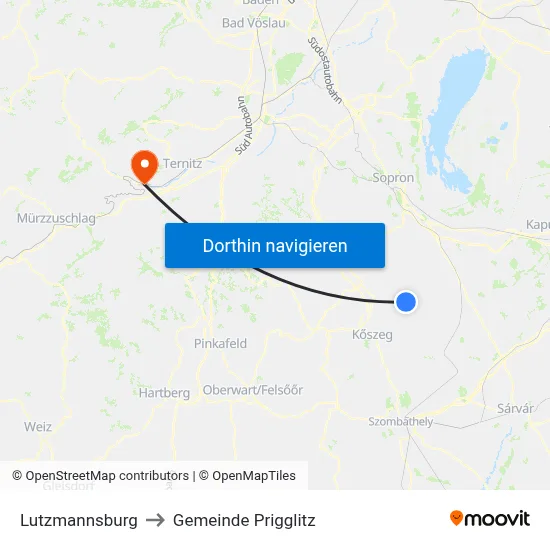 Lutzmannsburg to Gemeinde Prigglitz map