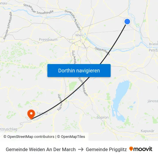 Gemeinde Weiden An Der March to Gemeinde Prigglitz map